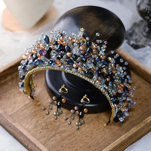 Baroque Rhinestone Bridal Headpiece with Earring