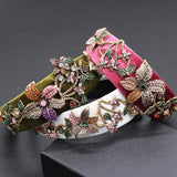 Baroque Rhinestone Flower Wide Hairband Velvet Prom Dance Show Party