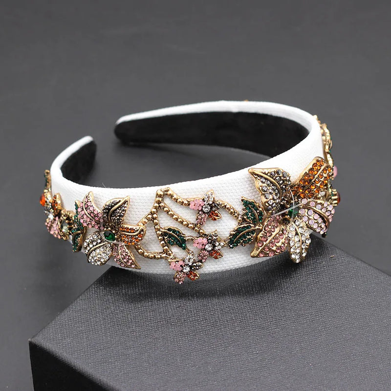 Baroque Rhinestone Flower Wide Hairband Velvet Prom Dance Show Party