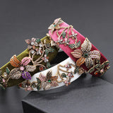 Baroque Rhinestone Flower Wide Hairband Velvet Prom Dance Show Party