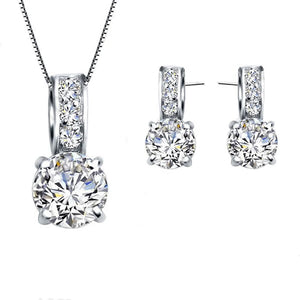 European 925 Silver CZ Pendant Necklace/Earring Set