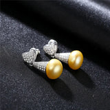 Heart Zircon & Pearl Stud Earrings Silver 925 Women Bridal Jewelry