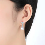 Heart Zircon & Pearl Stud Earrings Silver 925 Women Bridal Jewelry