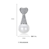 Heart Zircon & Pearl Stud Earrings Silver 925 Women Bridal Jewelry