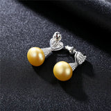 Heart Zircon & Pearl Stud Earrings Silver 925 Women Bridal Jewelry