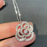 925 Silver Camellia Necklace Romantic Flower Pendant Jewelry Gift