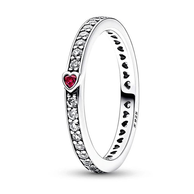 European Clear AAA CZ S925 Sterling Silver Red Heart Finger Ring For Women
