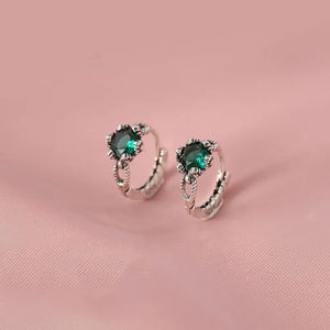 Vintage European Emerald Zircon Stud Earrings for Women