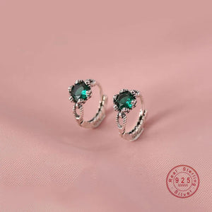 Vintage European Emerald Zircon Stud Earrings for Women