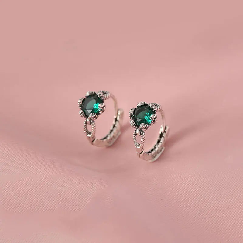 Vintage European Emerald Zircon Stud Earrings for Women