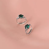 Vintage European Emerald Zircon Stud Earrings for Women