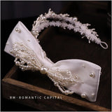 European Satin Bow Pearl Hairbands for Women Bride Photo Shoot Hairband