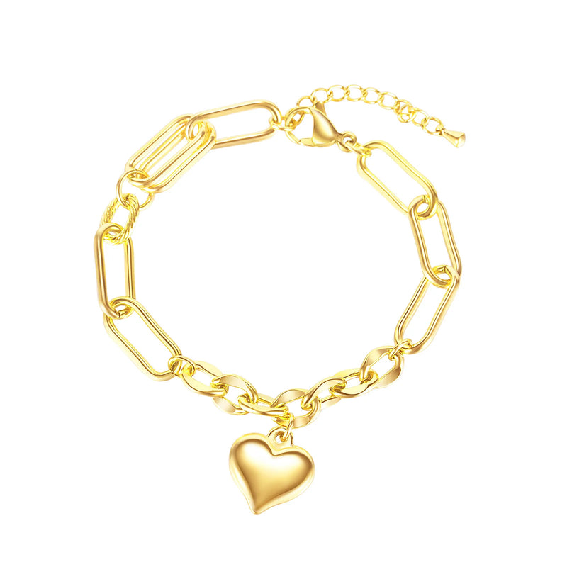 316L Stainless Steel Bracelet Chain Heart Charm for Women