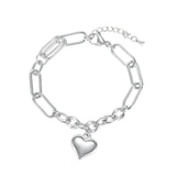 316L Stainless Steel Bracelet Chain Heart Charm for Women