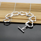 925 Silver Heart Bracelet Full Heart Bangle Charm Fine Jewelry
