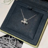 S925 Sterling Silver Lucky Grass Necklace Sweet Romantic Fairy Platinum