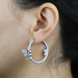 Micro Pave Double Butterfly CZ Hoop Earrings for Women