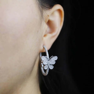 Micro Pave Double Butterfly CZ Hoop Earrings for Women