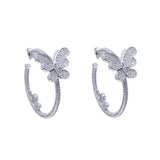 Micro Pave Double Butterfly CZ Hoop Earrings for Women