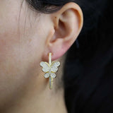 Micro Pave Double Butterfly CZ Hoop Earrings for Women