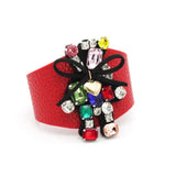 European Punk Rhinestone Leather Bracelet Women Cuff Statement Jewelry