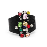 European Punk Rhinestone Leather Bracelet Women Cuff Statement Jewelry