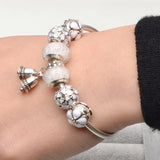 European Silver Plated Charm Bracelet with Snake Chain Beads