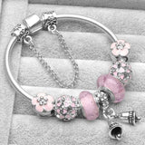 European Silver Plated Charm Bracelet with Snake Chain Beads