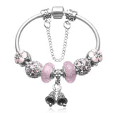 European Silver Plated Charm Bracelet with Snake Chain Beads