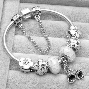 European Silver Plated Charm Bracelet with Snake Chain Beads