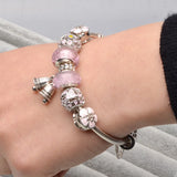 European Silver Plated Charm Bracelet with Snake Chain Beads