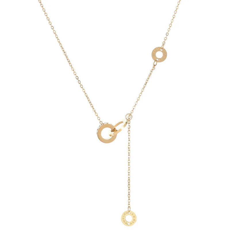 European High Titanium Steel Double Ring Letter B Necklace