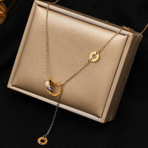 European High Titanium Steel Double Ring Letter B Necklace