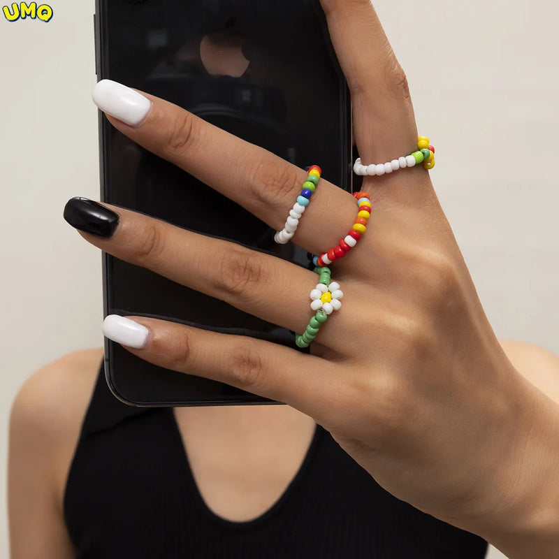 Bohemian Holiday Style Daisy Flower Ring Set Gifts for Women