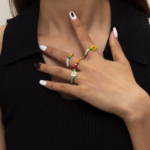 Bohemian Holiday Style Daisy Flower Ring Set Gifts for Women