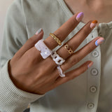 European Style Acrylic Square Ring Set Metal Chain Ring