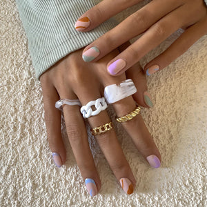 European Style Acrylic Square Ring Set Metal Chain Ring