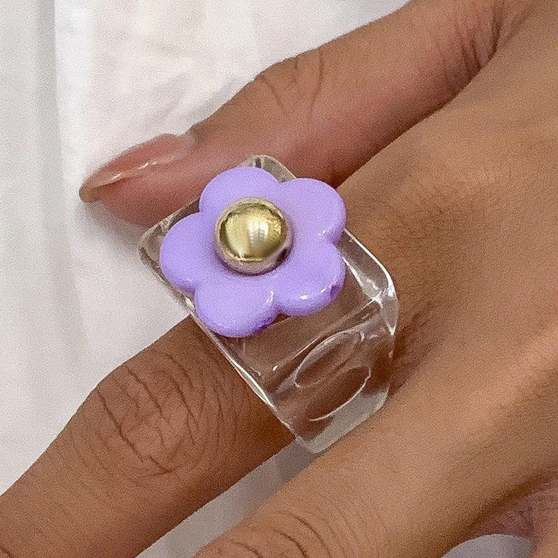 European Style Acrylic Flower Ring Women's Geometric Wide Ring