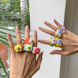 European Style Acrylic Flower Ring Women's Geometric Wide Ring