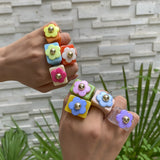 European Style Acrylic Flower Ring Women's Geometric Wide Ring