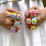 European Style Acrylic Flower Ring Women's Geometric Wide Ring
