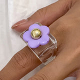 European Style Acrylic Flower Ring Women's Geometric Wide Ring