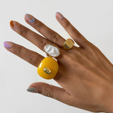 European Style Metal Stone Ring Creative Oval Acrylic Rose Ring