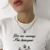 European Silver Hollow Flower Pearl Multilayer Necklace for Women