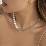 European Silver Hollow Flower Pearl Multilayer Necklace for Women