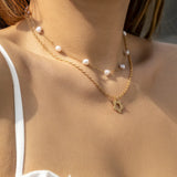 European Silver Hollow Flower Pearl Multilayer Necklace for Women
