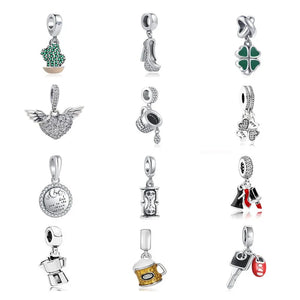 Green Clover Cactus Pendant 925 Silver Beads for Bracelet Making