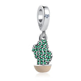 Green Clover Cactus Pendant 925 Silver Beads for Bracelet Making