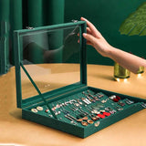 European Green Velvet Portable Jewelry Storage Box with Transparent Lid