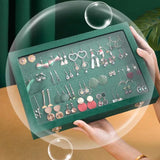 European Green Velvet Portable Jewelry Storage Box with Transparent Lid
